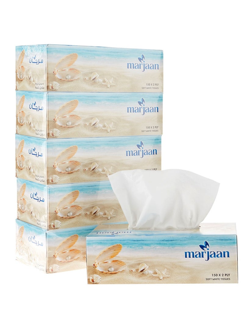 Hotpack Marjan Facial Tissues Everyday Soft Care 150 Pulls 2 Ply 5 Boxes